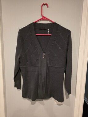 Grey Zip Front Knit Cardigan